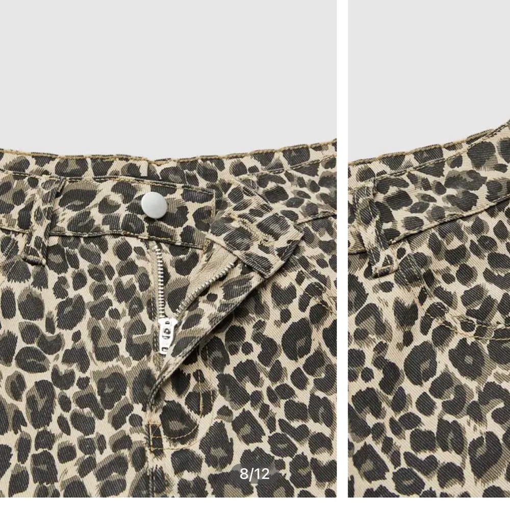 Leopard Print Seam Detail Mid Rise Barrel Leg Pants jeans L MC2 - Picture 6 of 8